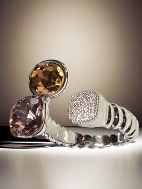 Chunky Silver Amethyst Topaz Zircon Crystal Ring